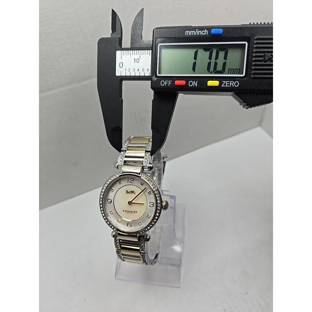 Coach Cary Two Tone Crystal Bezel Mother Of Pearl Watch New Battery Petite Small - Picture 6 of 11
